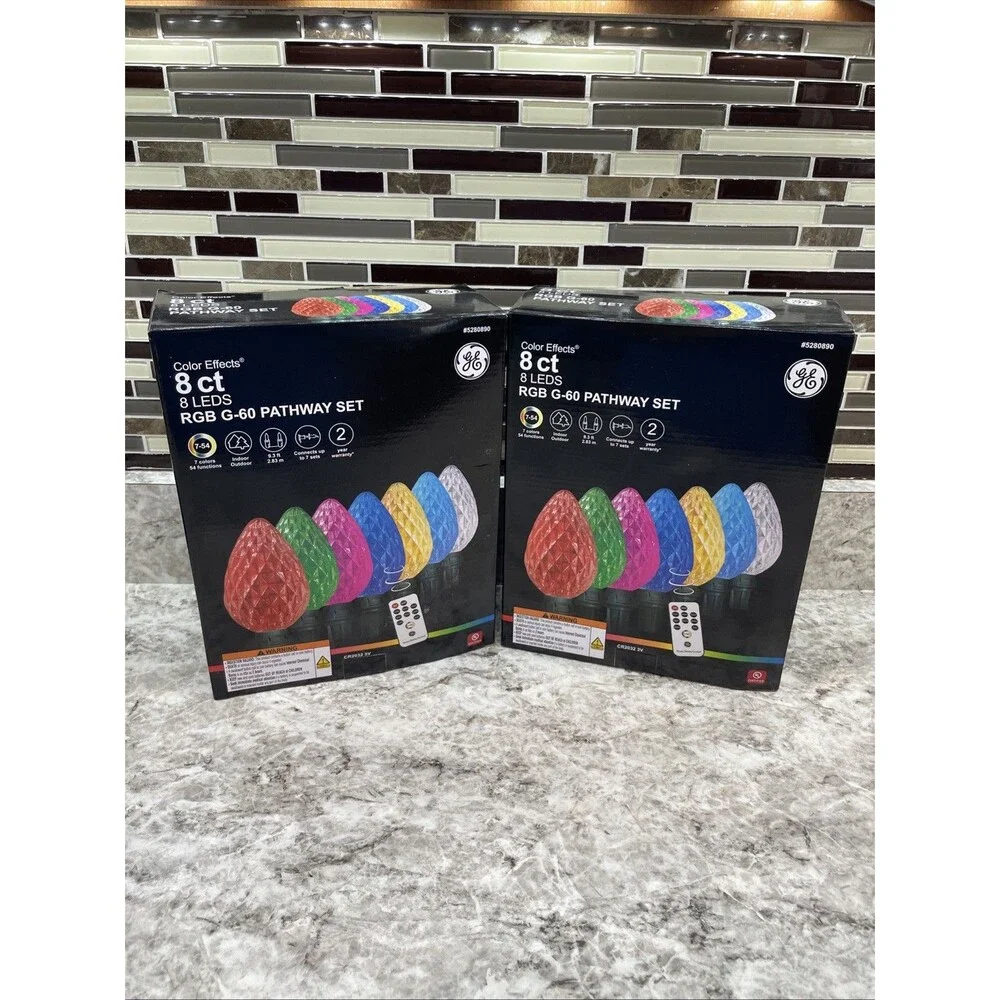 8-Count GE Color Effects Diamond Faceted G-60 RGB Pathway LED Lights w/Remote X2